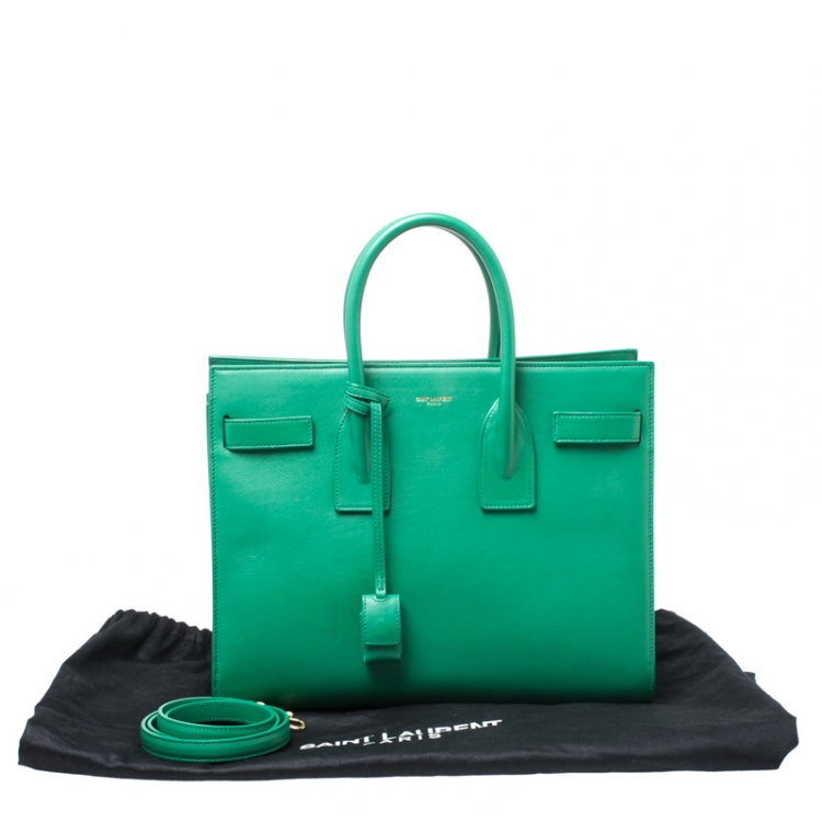 Pre Owned Saint Laurent Green Leather Small Classic Sac De Jour Tote