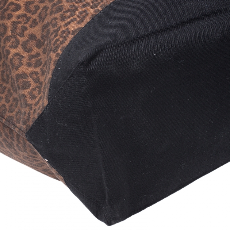 Pre Owned Saint Laurent Paris Brown/Black Leopard Canvas East West Beach Shopper Tote 