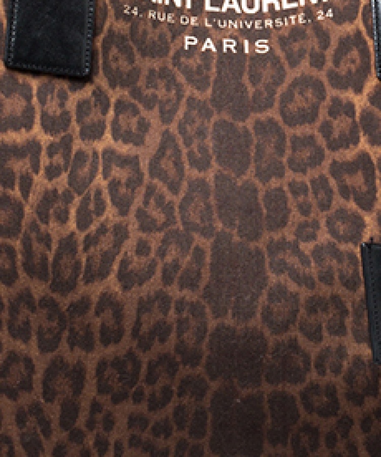 Pre Owned Saint Laurent Paris Brown/Black Leopard Canvas East West Beach Shopper Tote 