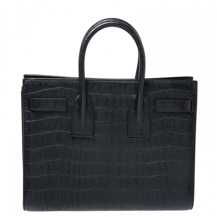 Pre Owned Saint Laurent Black Croc Embossed Leather Small Classic Sac De Jour Tote