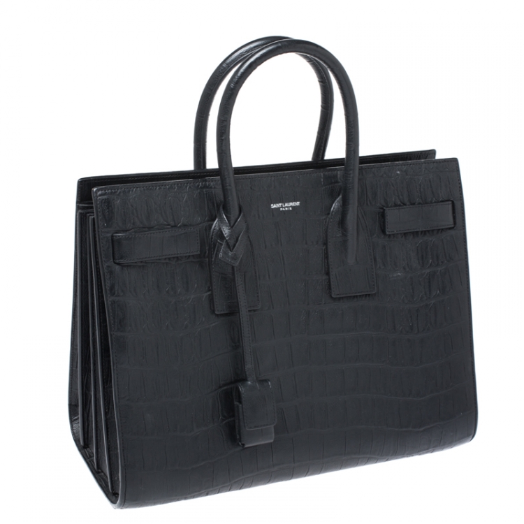 Pre Owned Saint Laurent Black Croc Embossed Leather Small Classic Sac De Jour Tote