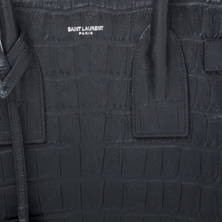 Pre Owned Saint Laurent Black Croc Embossed Leather Small Classic Sac De Jour Tote