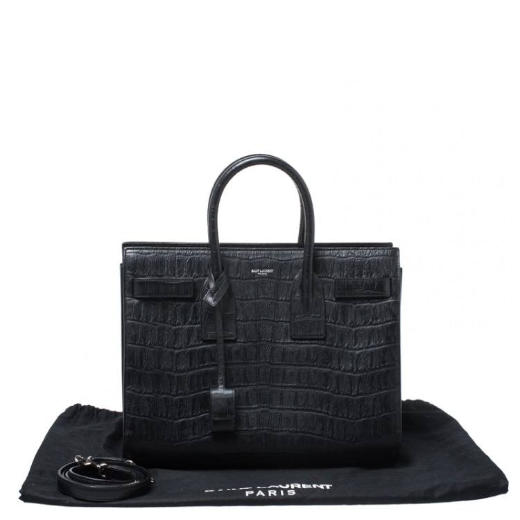 Pre Owned Saint Laurent Black Croc Embossed Leather Small Classic Sac De Jour Tote