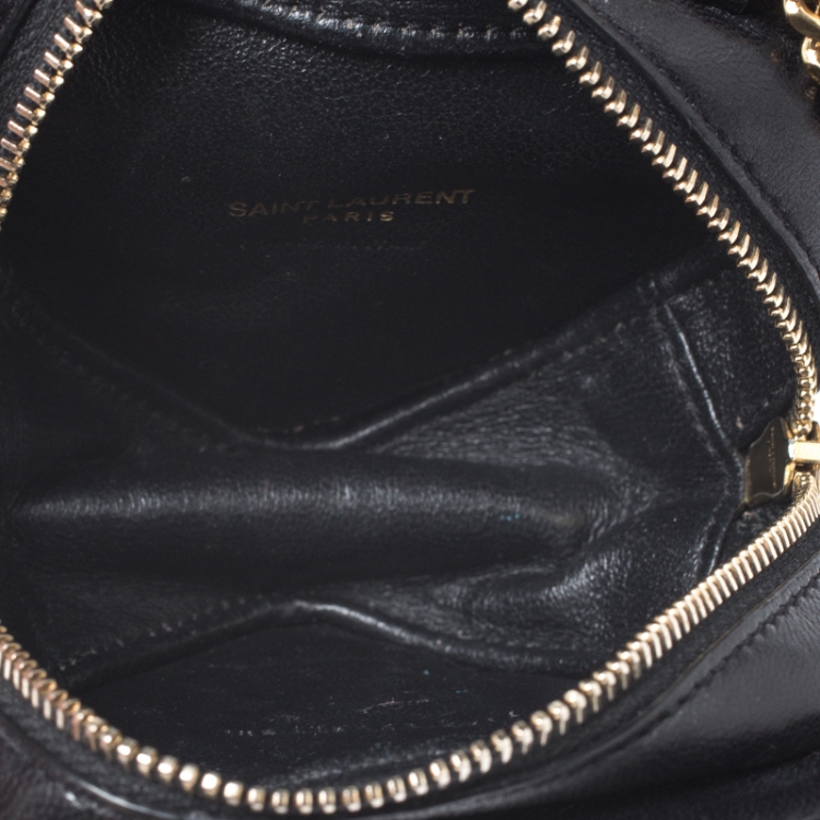 Pre Owned Saint Laurent Paris Black Leather Mini Love Heart Crossbody Bag