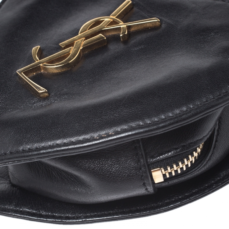 Pre Owned Saint Laurent Paris Black Leather Mini Love Heart Crossbody Bag