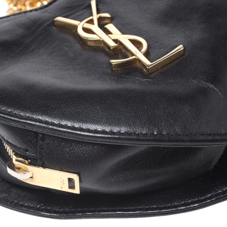 Pre Owned Saint Laurent Paris Black Leather Mini Love Heart Crossbody Bag
