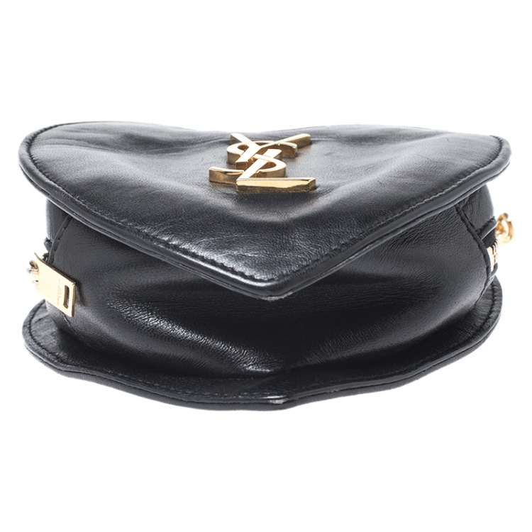 Pre Owned Saint Laurent Paris Black Leather Mini Love Heart Crossbody Bag