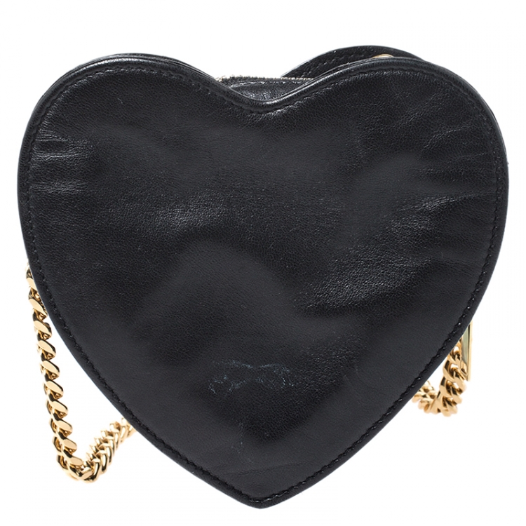 Pre Owned Saint Laurent Paris Black Leather Mini Love Heart Crossbody Bag