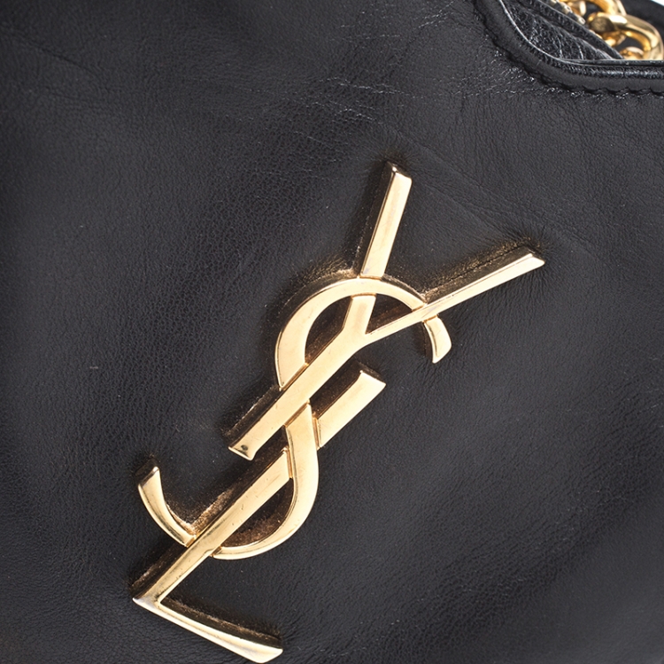 Pre Owned Saint Laurent Paris Black Leather Mini Love Heart Crossbody Bag