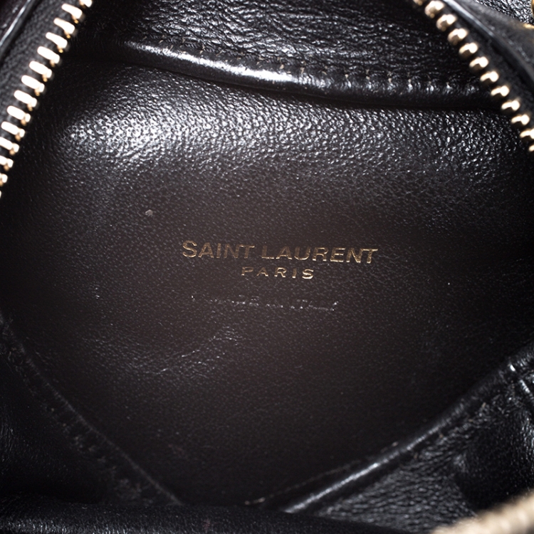 Pre Owned Saint Laurent Paris Black Leather Mini Love Heart Crossbody Bag