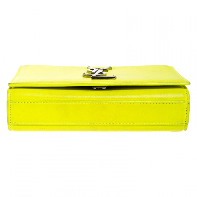 Pre Owned Saint Laurent Neon Green Monogram Leather Kate Crossbody Bag 