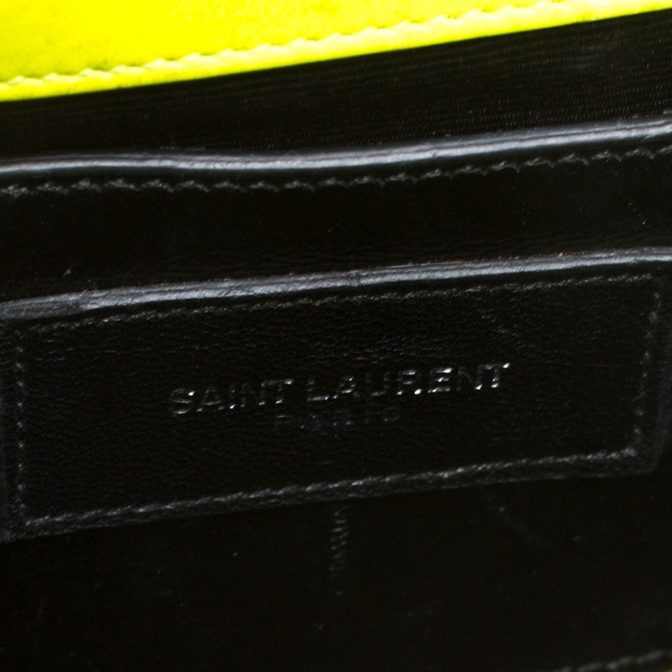 Pre Owned Saint Laurent Neon Green Monogram Leather Kate Crossbody Bag 