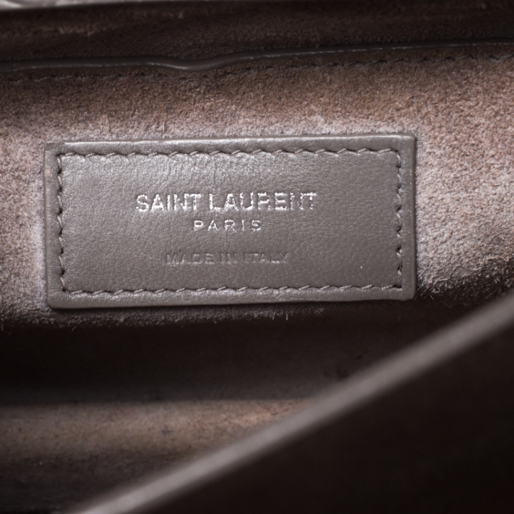 Pre Owned Saint Laurent Grey Croc Embossed Leather Medium Sunset Shoulder Bag
