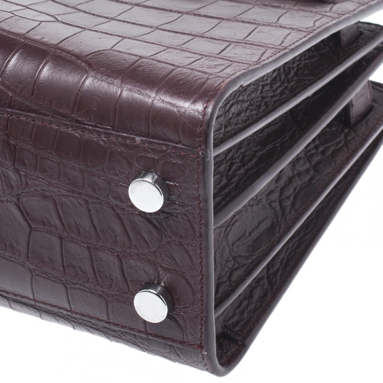 Pre Owned Saint Laurent Burgundy Croc Embossed Leather Nano Classic Sac De Jour Tote