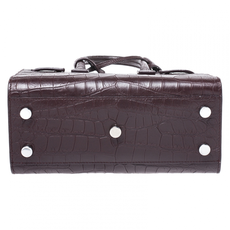 Pre Owned Saint Laurent Burgundy Croc Embossed Leather Nano Classic Sac De Jour Tote