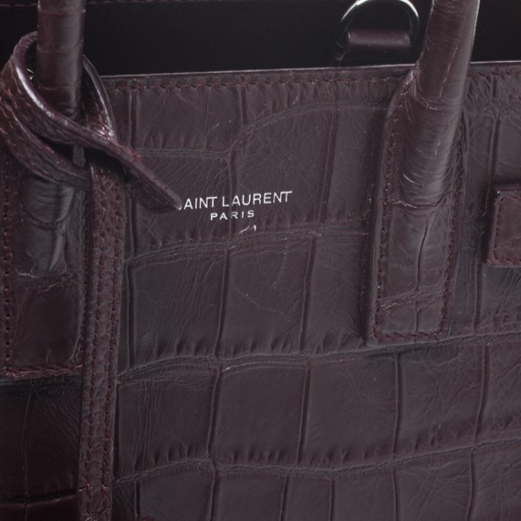 Pre Owned Saint Laurent Burgundy Croc Embossed Leather Nano Classic Sac De Jour Tote