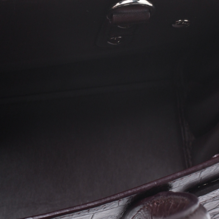 Pre Owned Saint Laurent Burgundy Croc Embossed Leather Nano Classic Sac De Jour Tote