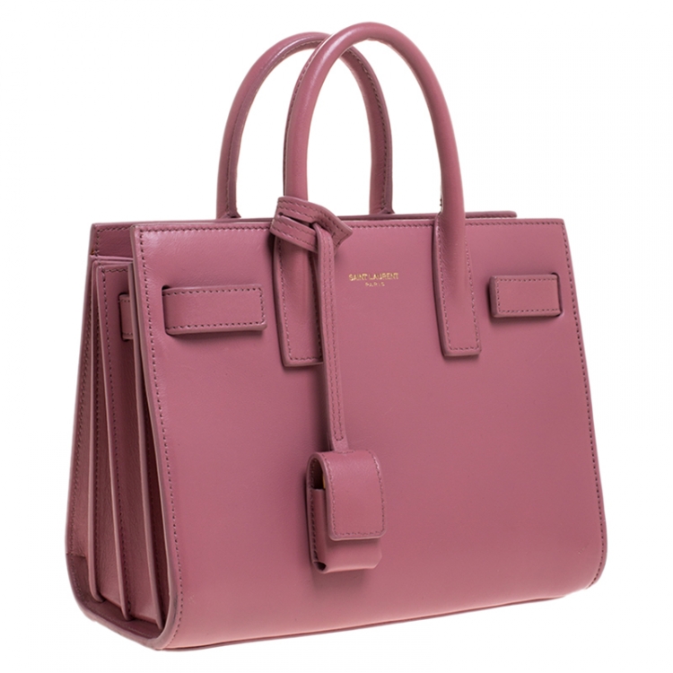 Pre Owned Saint Laurent Pink Leather Nano Classic Sac De Jour Tote