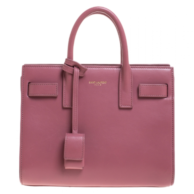 Pre Owned Saint Laurent Pink Leather Nano Classic Sac De Jour Tote