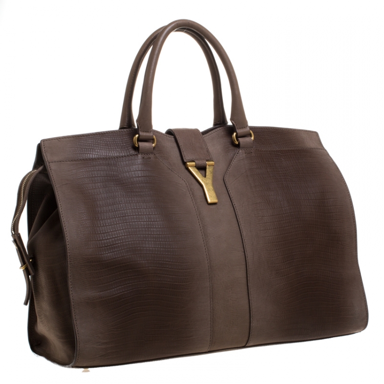 Pre Owned Saint Laurent Paris Brown Ombre Leather Large Cabas Chyc Satchel Bag