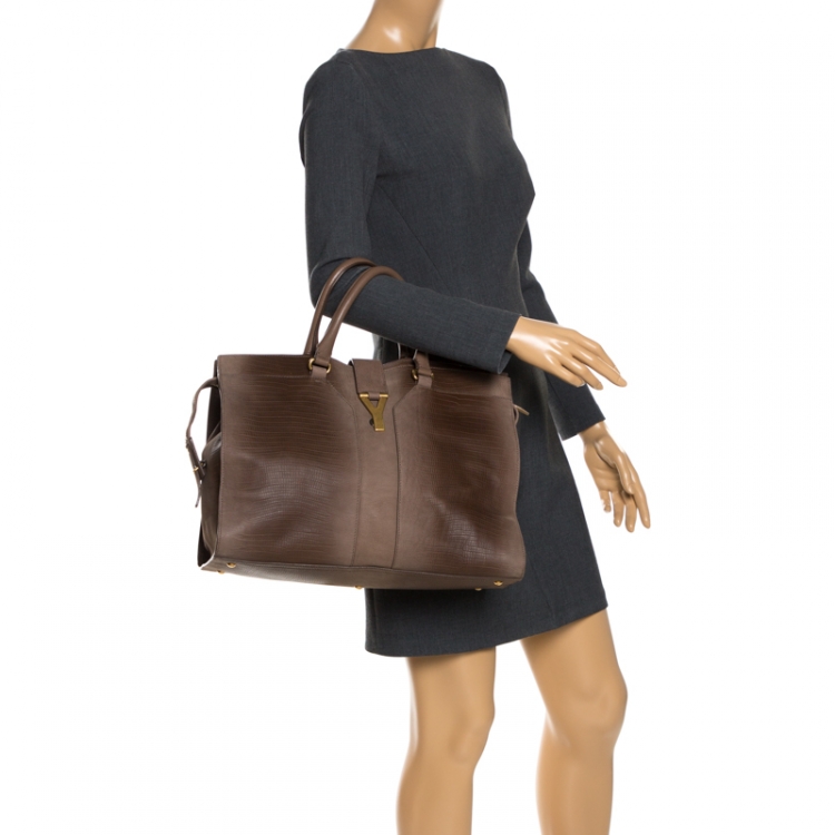 Pre Owned Saint Laurent Paris Brown Ombre Leather Large Cabas Chyc Satchel Bag