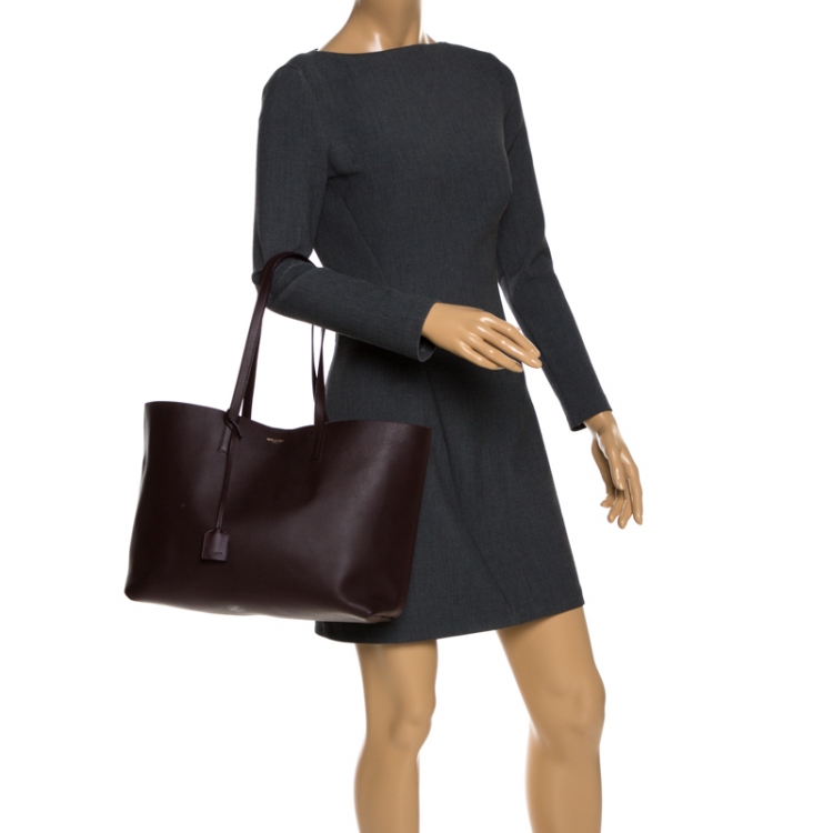 Pre Owned Saint Laurent Paris Burgundy Leather Shopper Tote