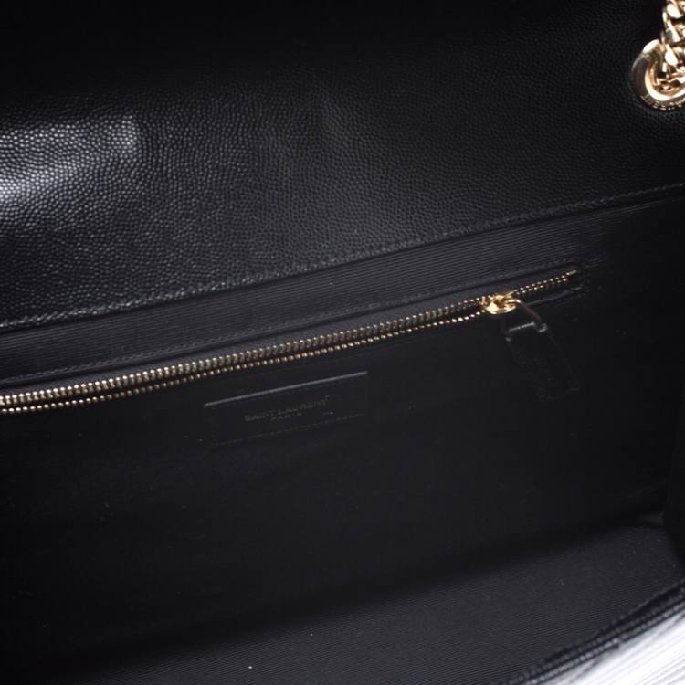 Pre Owned Saint Laurent Black Leather Monogram Envelope Shoulder Bag