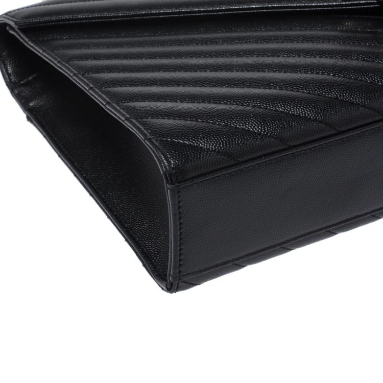 Pre Owned Saint Laurent Black Leather Monogram Envelope Shoulder Bag