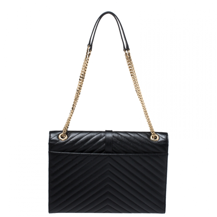 Pre Owned Saint Laurent Black Leather Monogram Envelope Shoulder Bag