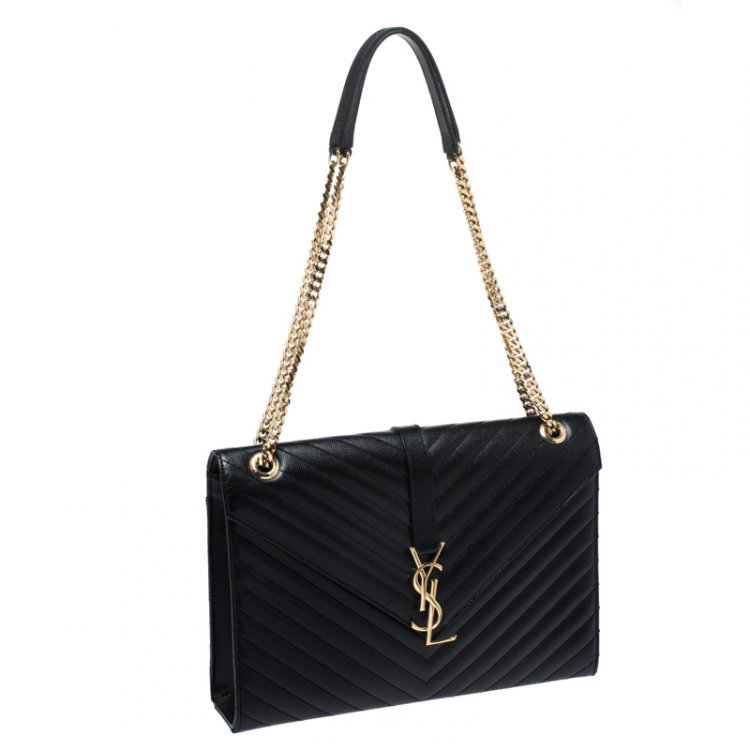 Pre Owned Saint Laurent Black Leather Monogram Envelope Shoulder Bag