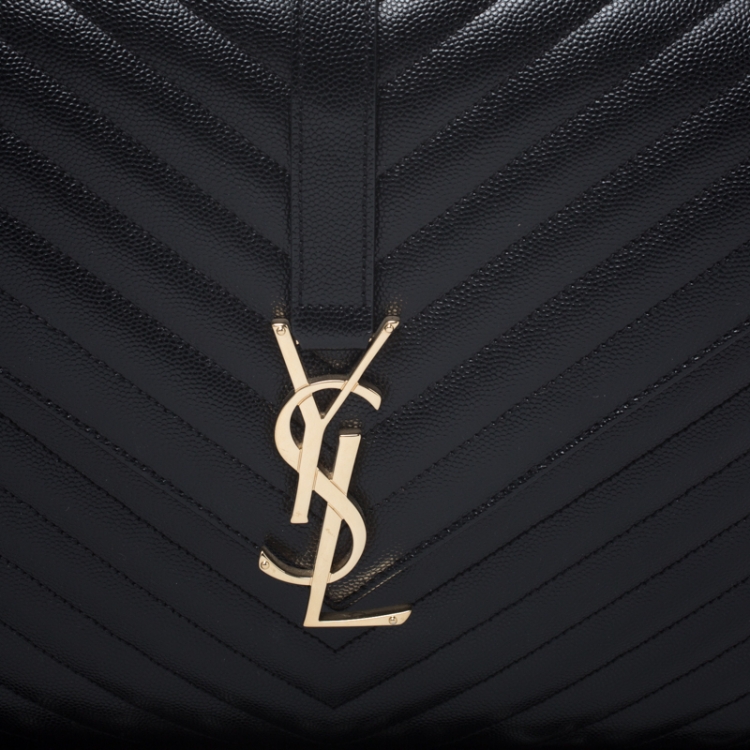 Pre Owned Saint Laurent Black Leather Monogram Envelope Shoulder Bag