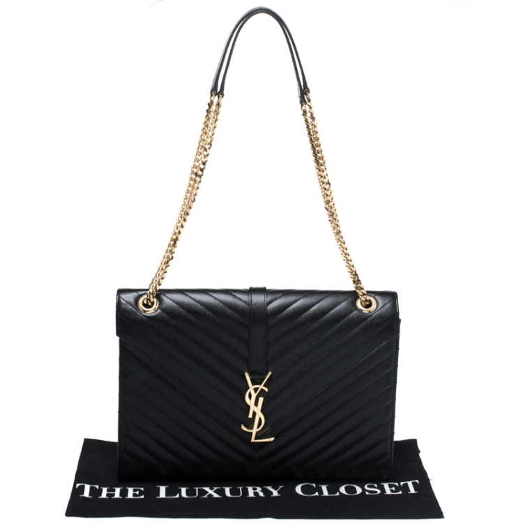 Pre Owned Saint Laurent Black Leather Monogram Envelope Shoulder Bag