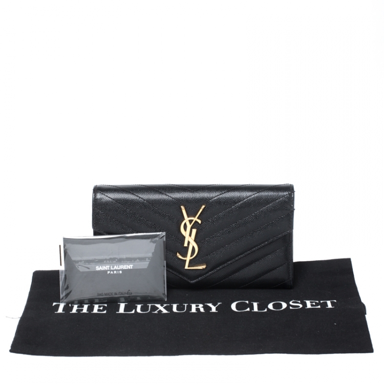 Pre Owned Saint Laurent Black Matelasse Leather Monogram Envelope Wallet
