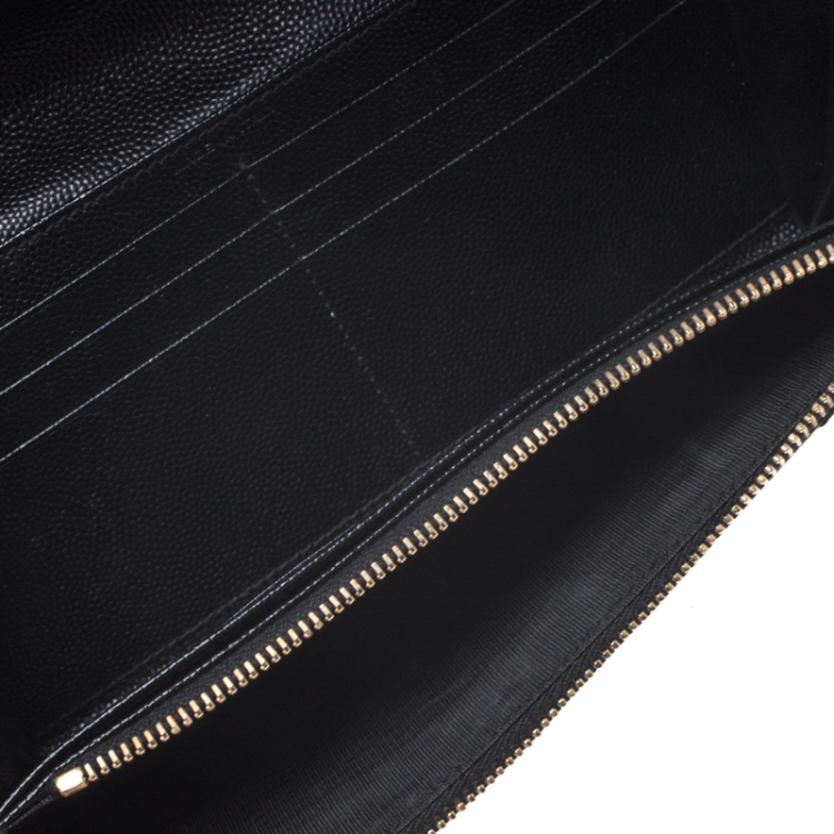Pre Owned Saint Laurent Black Matelasse Leather Monogram Envelope Wallet