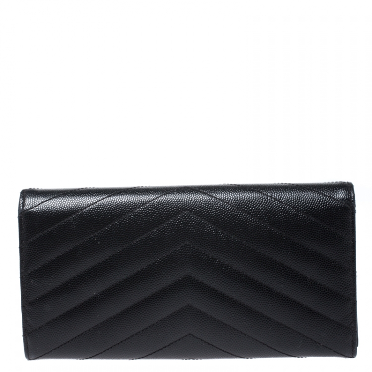 Pre Owned Saint Laurent Black Matelasse Leather Monogram Envelope Wallet