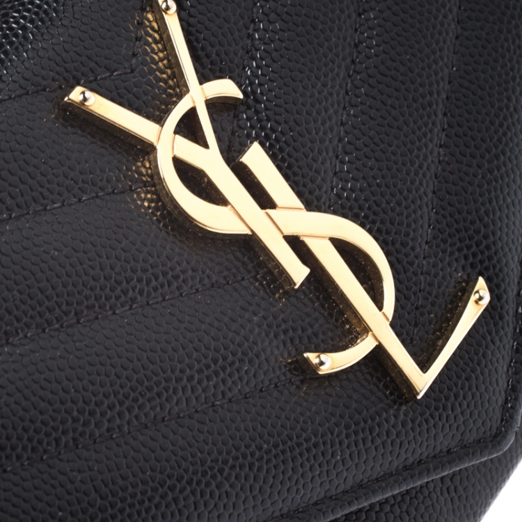 Pre Owned Saint Laurent Black Matelasse Leather Monogram Envelope Wallet