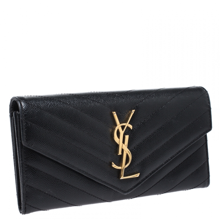Pre Owned Saint Laurent Black Matelasse Leather Monogram Envelope Wallet