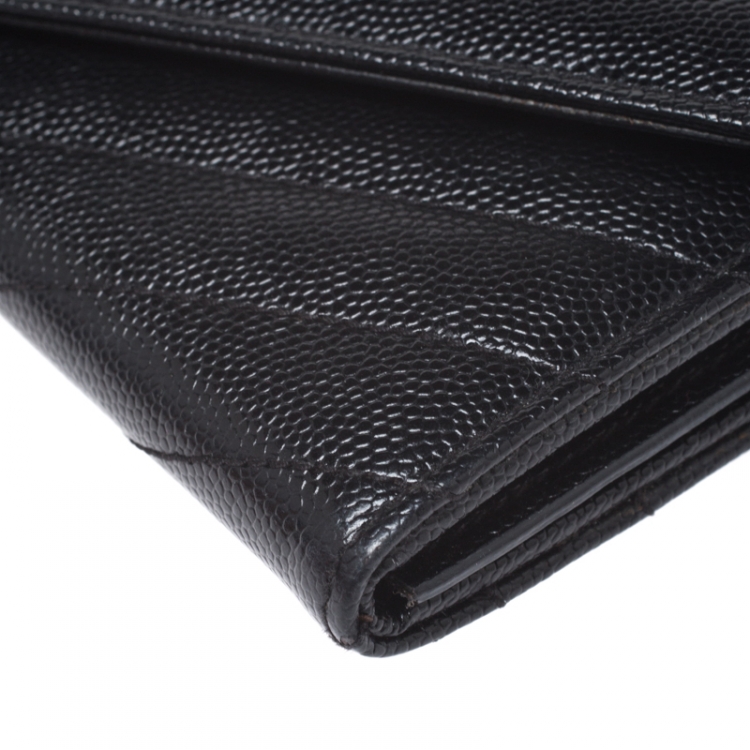 Pre Owned Saint Laurent Black Matelasse Leather Monogram Envelope Wallet