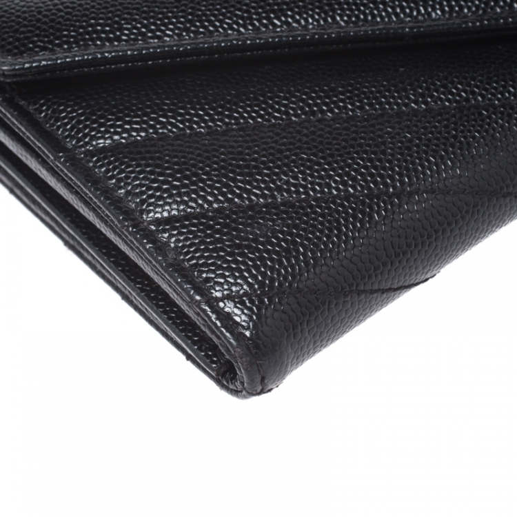Pre Owned Saint Laurent Black Matelasse Leather Monogram Envelope Wallet