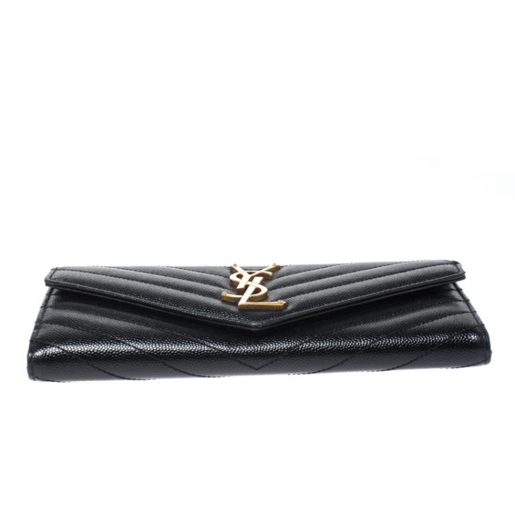 Pre Owned Saint Laurent Black Matelasse Leather Monogram Envelope Wallet
