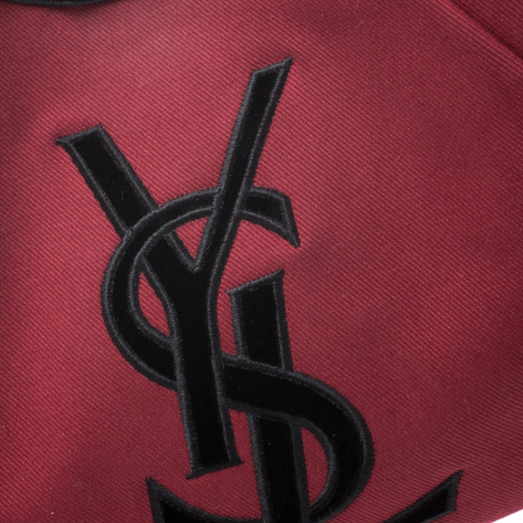 Pre Owned Saint Laurent Red/Black Canvas and Leather Mombasa Horn Hobo 