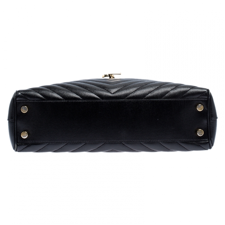 Pre Owned Saint Laurent Black Matelasse Leather Cassandre Shopper Tote