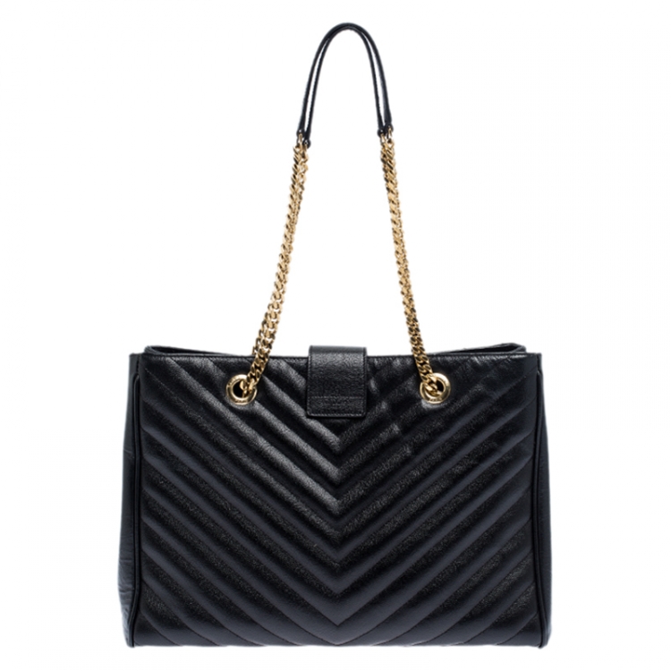 Pre Owned Saint Laurent Black Matelasse Leather Cassandre Shopper Tote