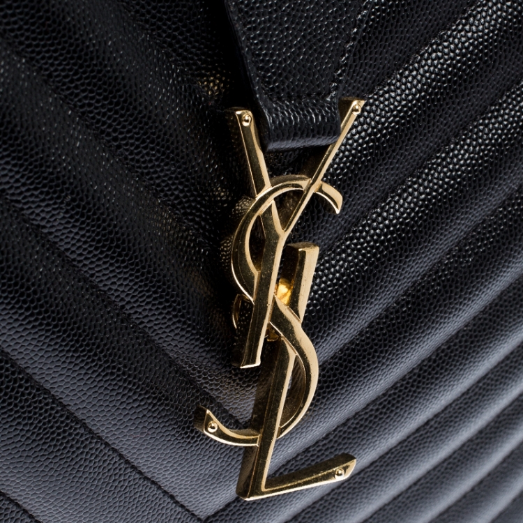 Pre Owned Saint Laurent Black Matelasse Leather Cassandre Shopper Tote