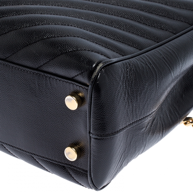 Pre Owned Saint Laurent Black Matelasse Leather Cassandre Shopper Tote