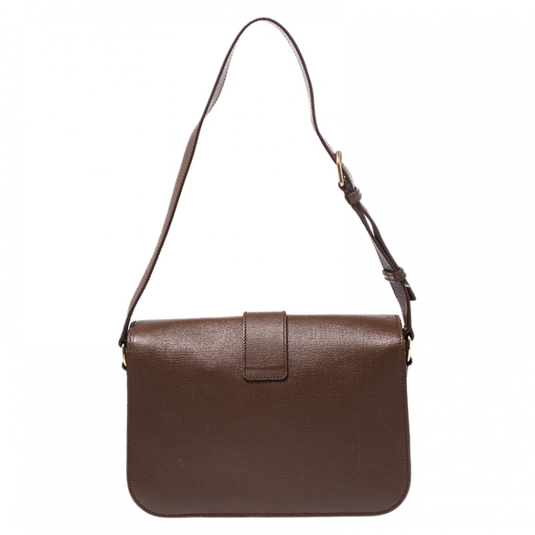 Pre Owned Saint Laurent Dark Brown Leather Large Chyc Flap Shoulder Bag