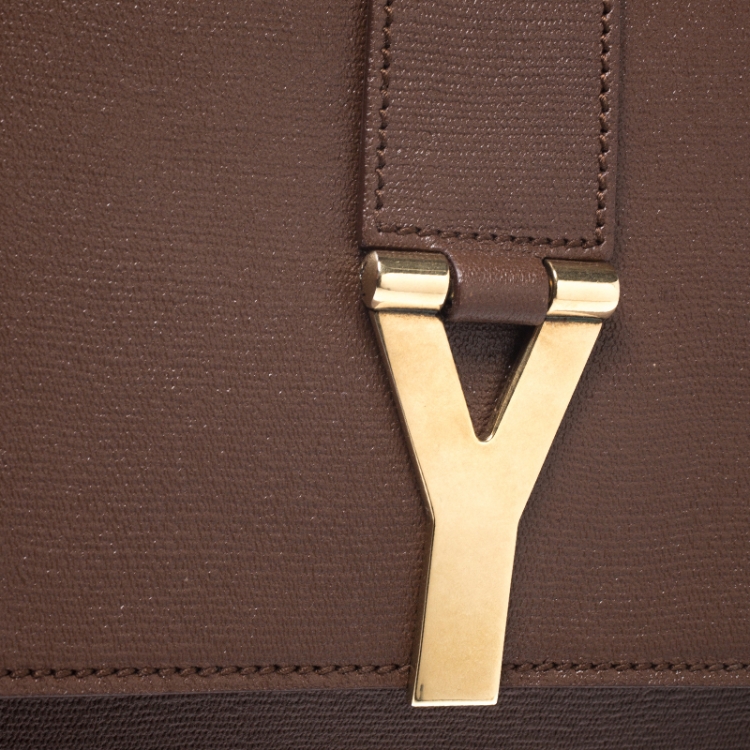 Pre Owned Saint Laurent Dark Brown Leather Large Chyc Flap Shoulder Bag