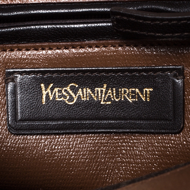 Pre Owned Saint Laurent Dark Brown Leather Large Chyc Flap Shoulder Bag