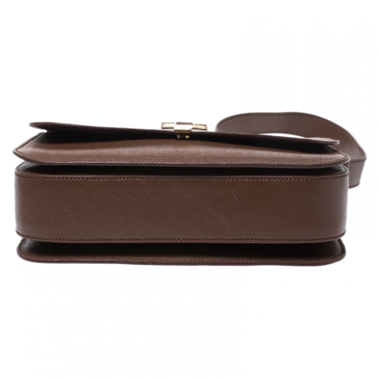 Pre Owned Saint Laurent Dark Brown Leather Large Chyc Flap Shoulder Bag