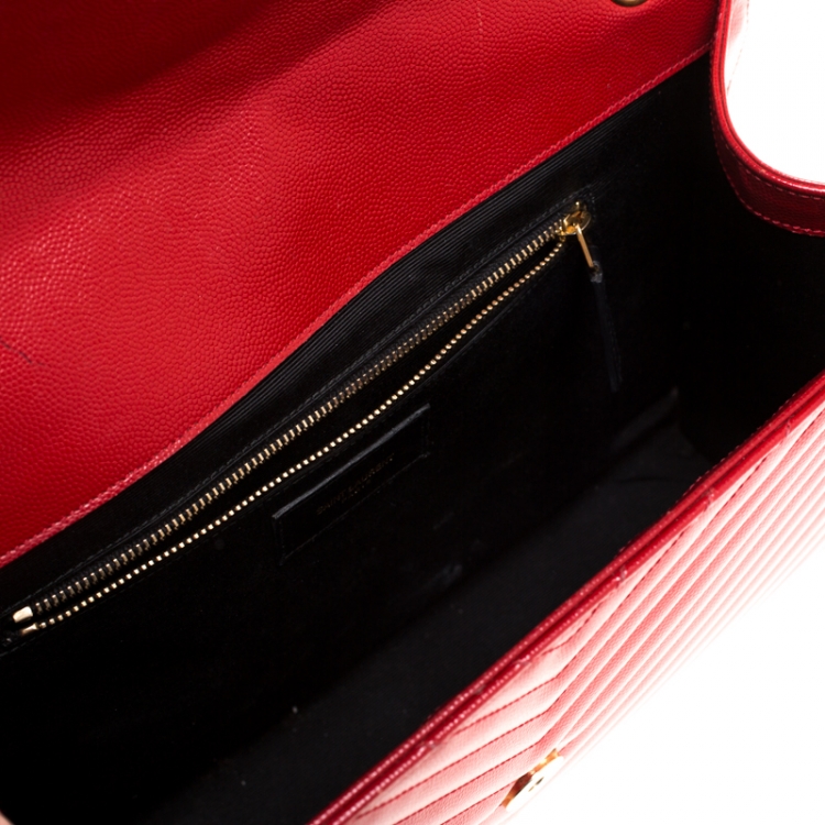Pre Owned Saint Laurent Red Leather Monogram Envelope Shoulder Bag